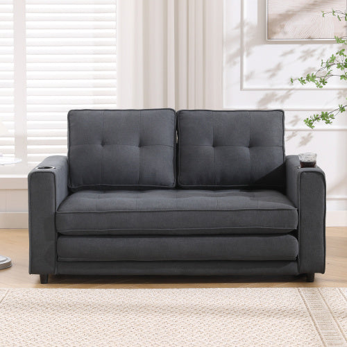 3-in-1 Upholstered Futon Sofa Convertible Sofa Bed, Foldable Tufted Loveseat with Pull Out Sleeper Couch