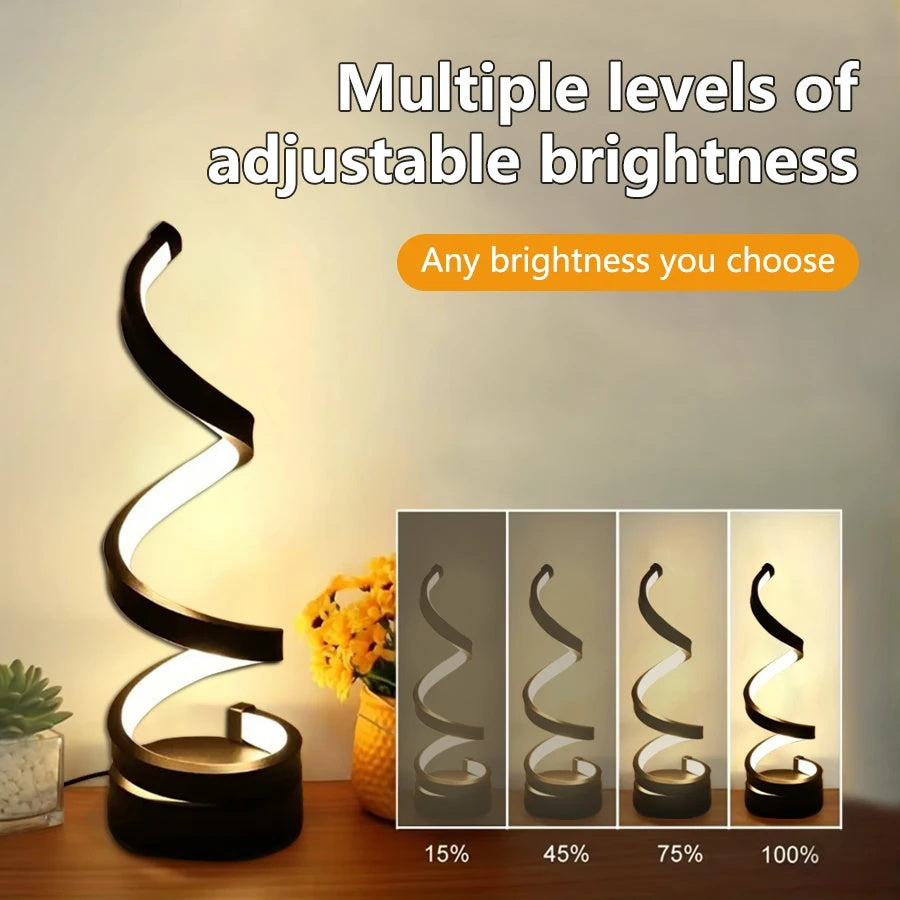 USB Plug In Creative Spiral LED Night Light Dimmable 3 Colors Adjustable