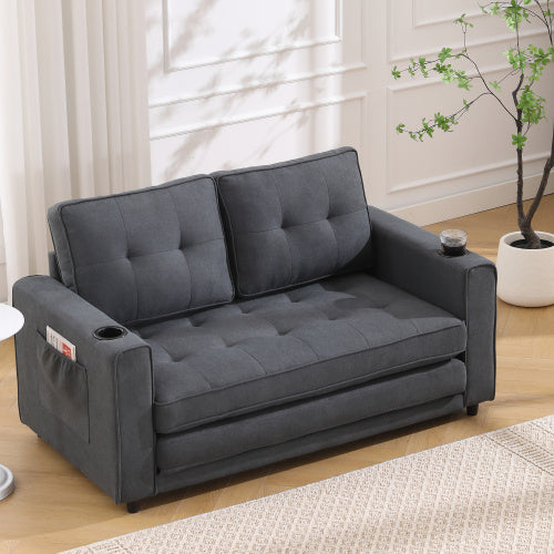 3-in-1 Upholstered Futon Sofa Convertible Sofa Bed, Foldable Tufted Loveseat with Pull Out Sleeper Couch