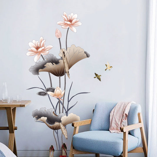 Lotus Flower Wallpaper Self-adhesive Living Room Decor Wall Stickers