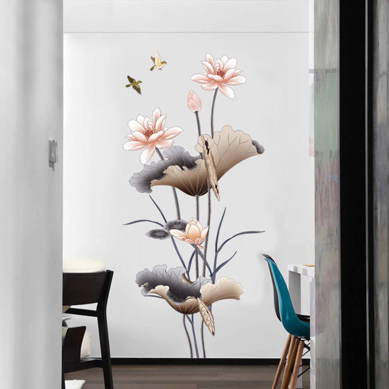 Lotus Flower Wallpaper Self-adhesive Living Room Decor Wall Stickers