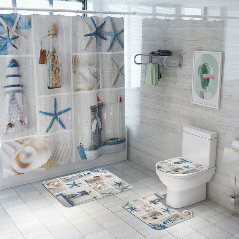 Non-Slip Waterproof Shower Curtain Bathroom Set