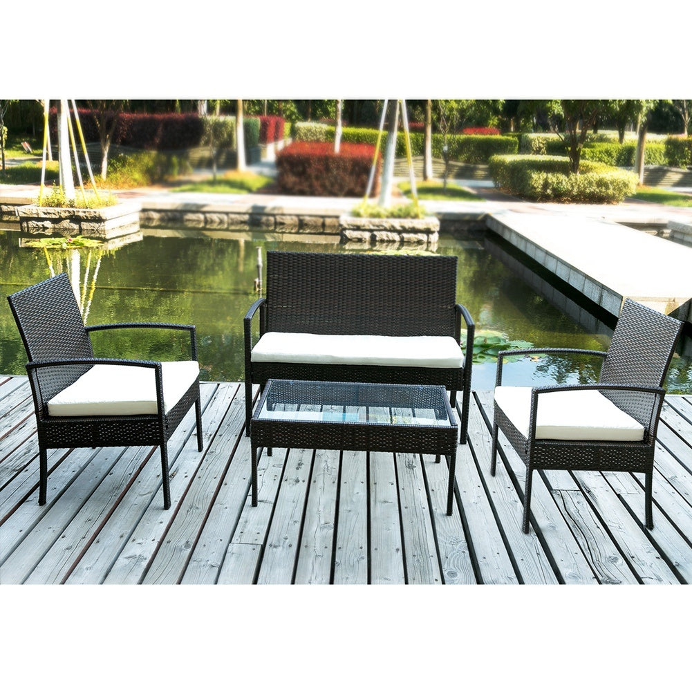 4Pcs Outdoor Rattan Furniture Set Patio Cushioned Set