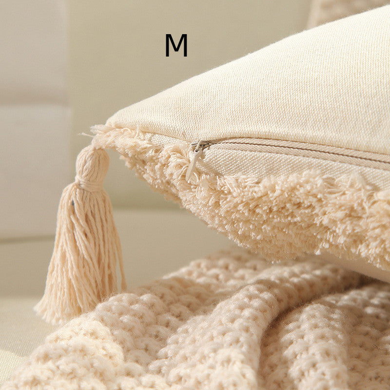 Cotton Canvas Tufted Tassel Throw Pillowcase