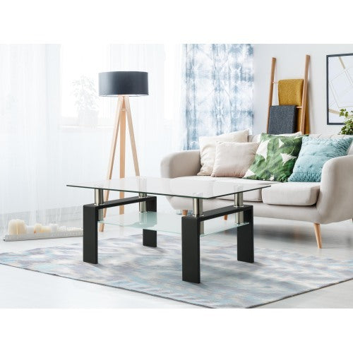 Rectangle Black Glass Coffee Table, Modern Side Center Table