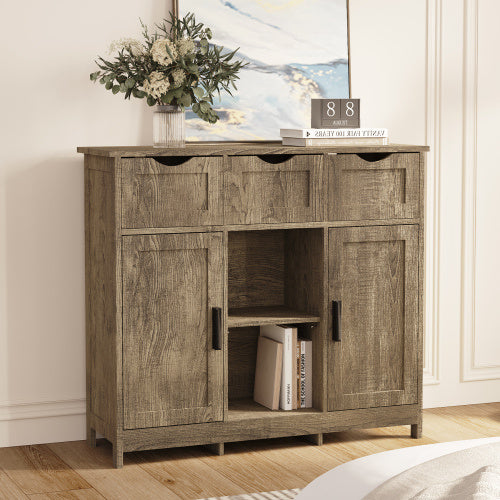 Wooden Floor Cabinet, with Drawers and Shelves, Accent Cabinet