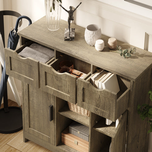 Wooden Floor Cabinet, with Drawers and Shelves, Accent Cabinet