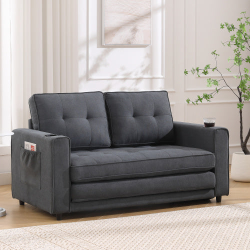 3-in-1 Upholstered Futon Sofa Convertible Sofa Bed, Foldable Tufted Loveseat with Pull Out Sleeper Couch