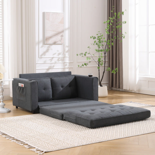 3-in-1 Upholstered Futon Sofa Convertible Sofa Bed, Foldable Tufted Loveseat with Pull Out Sleeper Couch