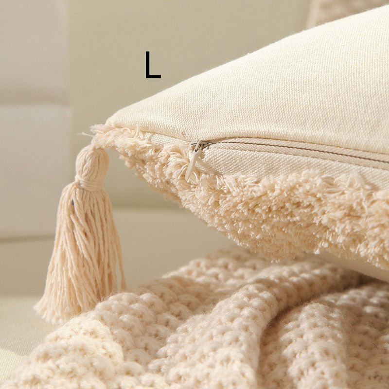 Cotton Canvas Tufted Tassel Throw Pillowcase