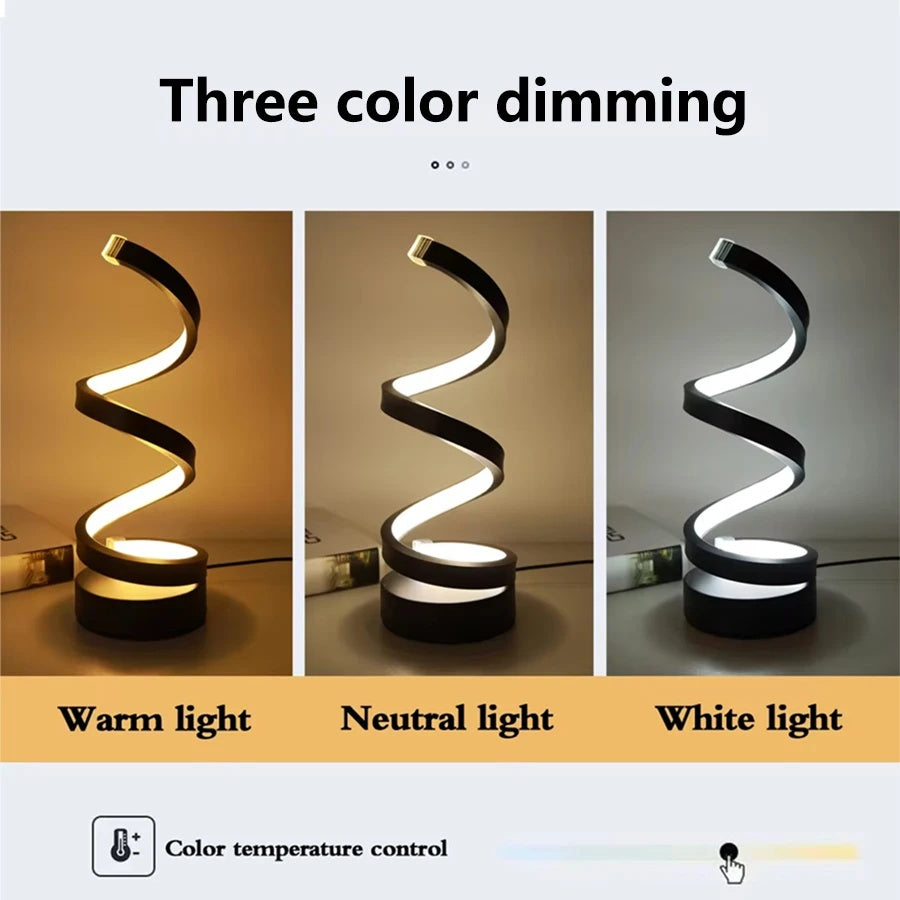 USB Plug In Creative Spiral LED Night Light Dimmable 3 Colors Adjustable