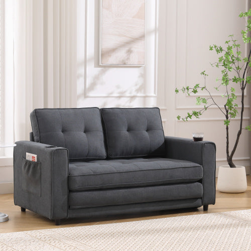 3-in-1 Upholstered Futon Sofa Convertible Sofa Bed, Foldable Tufted Loveseat with Pull Out Sleeper Couch