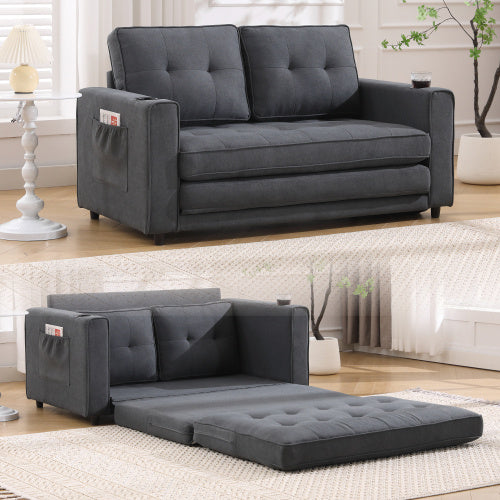 3-in-1 Upholstered Futon Sofa Convertible Sofa Bed, Foldable Tufted Loveseat with Pull Out Sleeper Couch