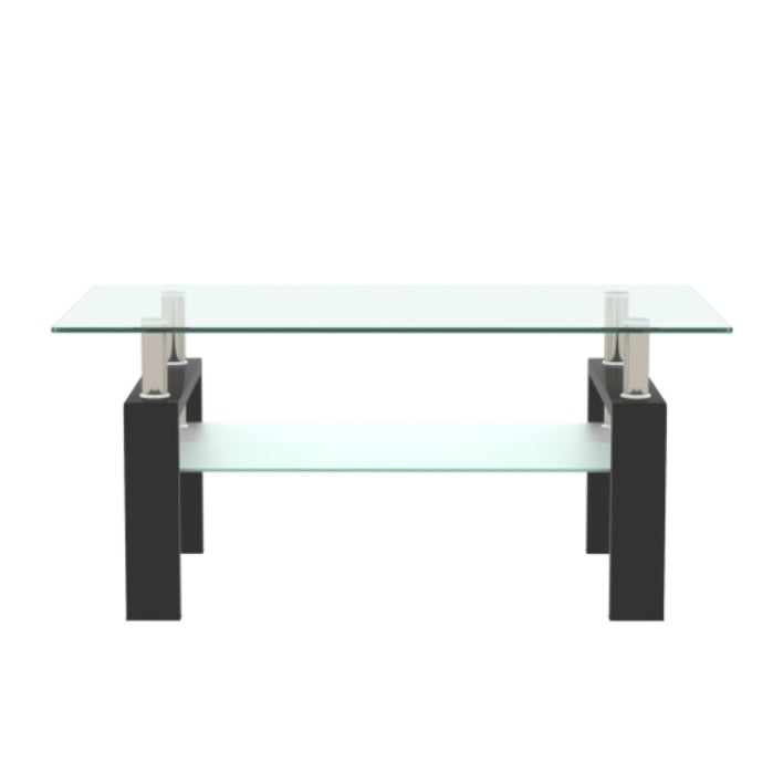 Rectangle Black Glass Coffee Table, Modern Side Center Table