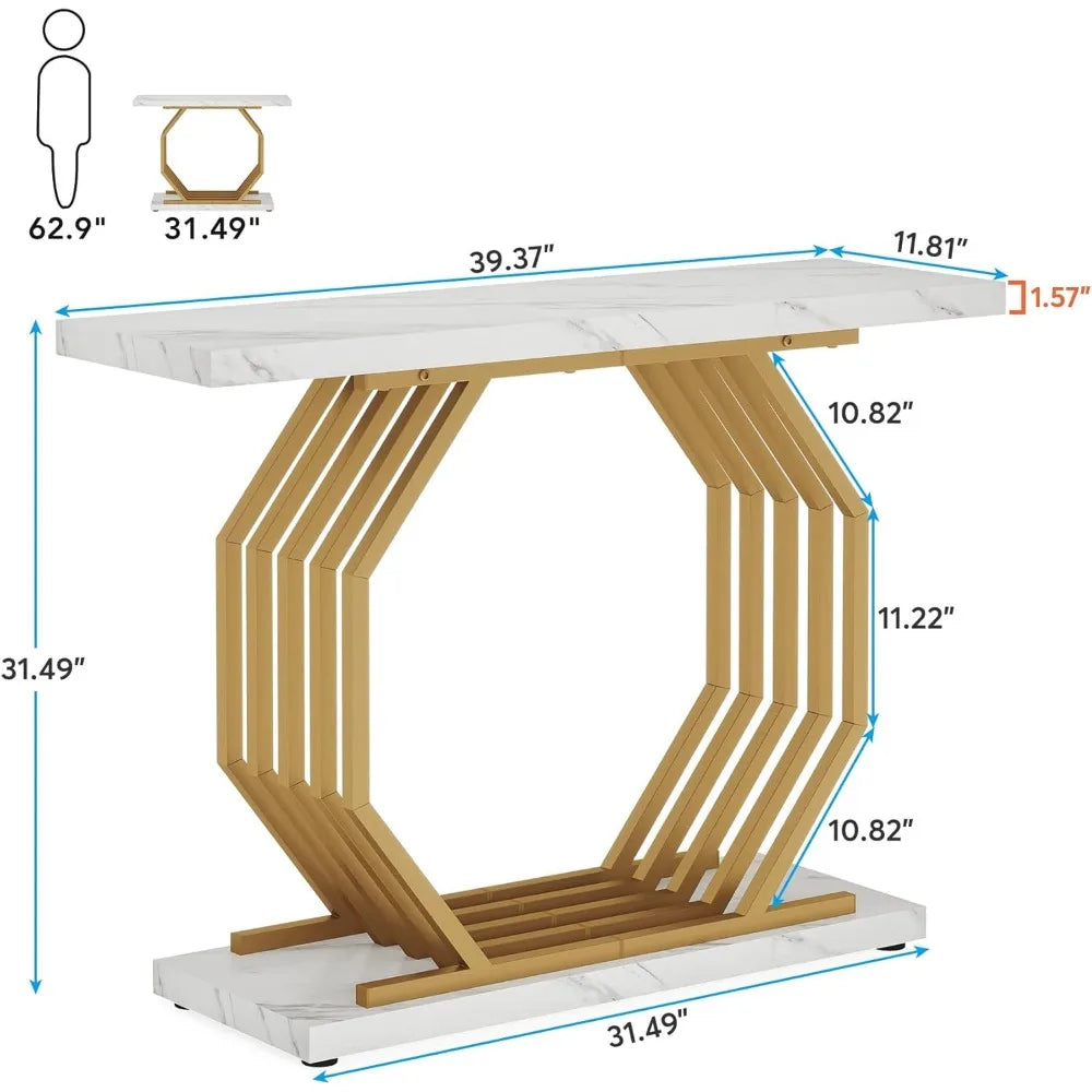 Gold Console Table, Faux Marble Entryway