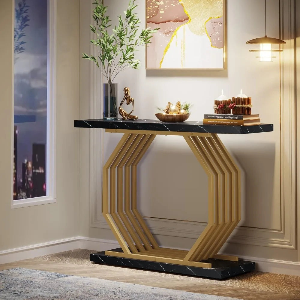 Gold Console Table, Faux Marble Entryway