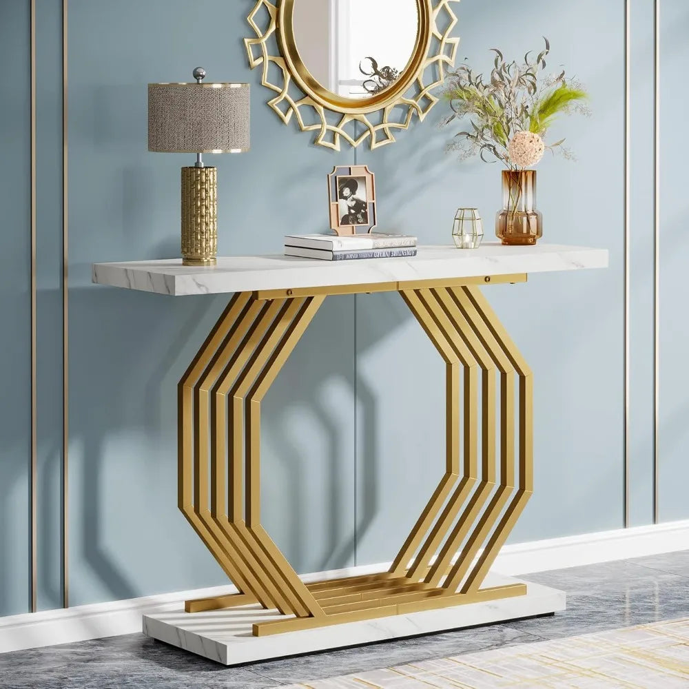 Gold Console Table, Faux Marble Entryway