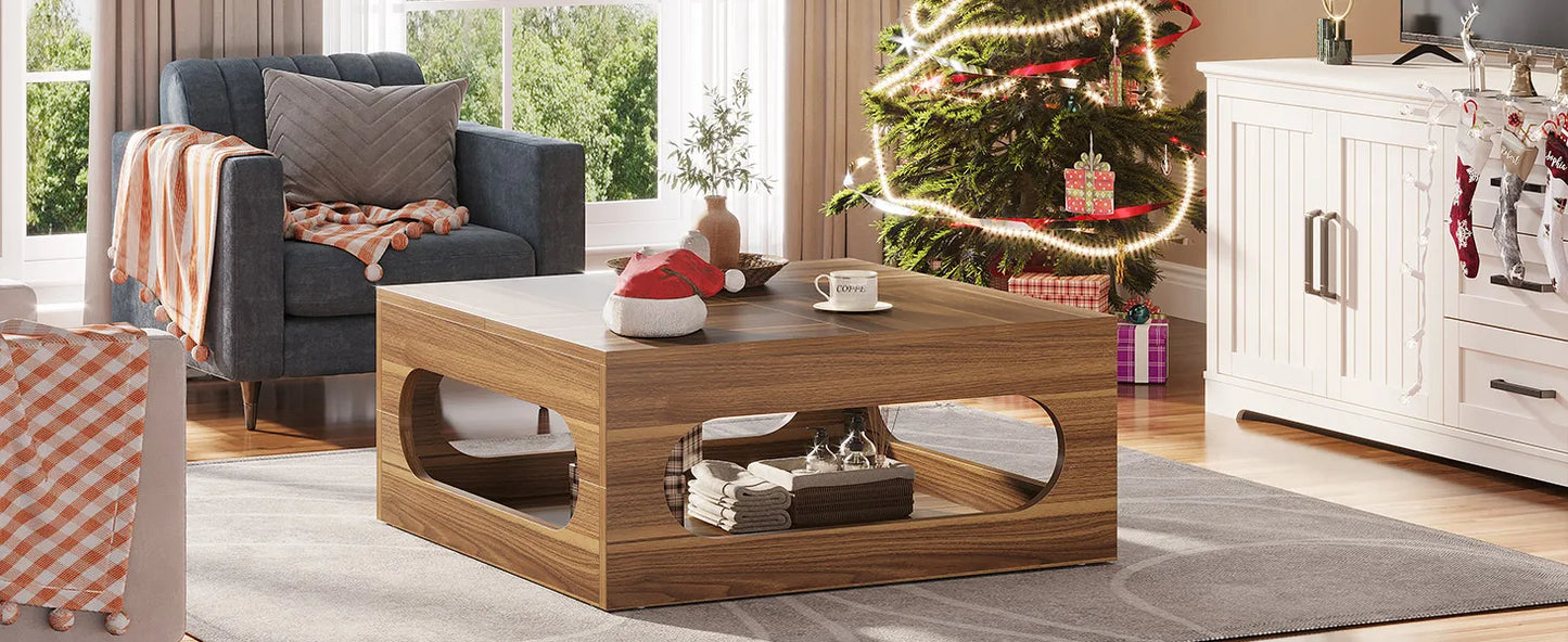 43-Inch Square Coffee Table with LED Lights