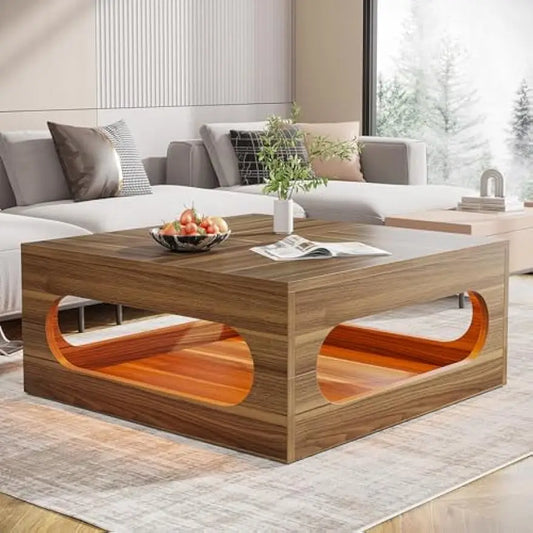 43-Inch Square Coffee Table with LED Lights