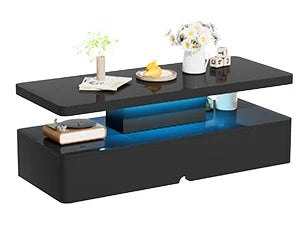 Modern Stylish Coffee Table with 16 Colors LED Lights, Double-Layer Design