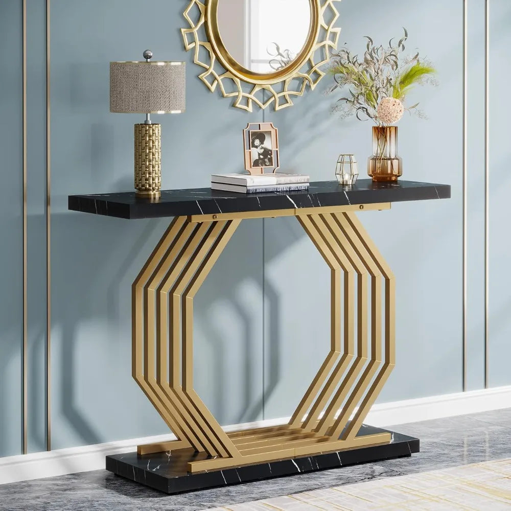 Gold Console Table, Faux Marble Entryway