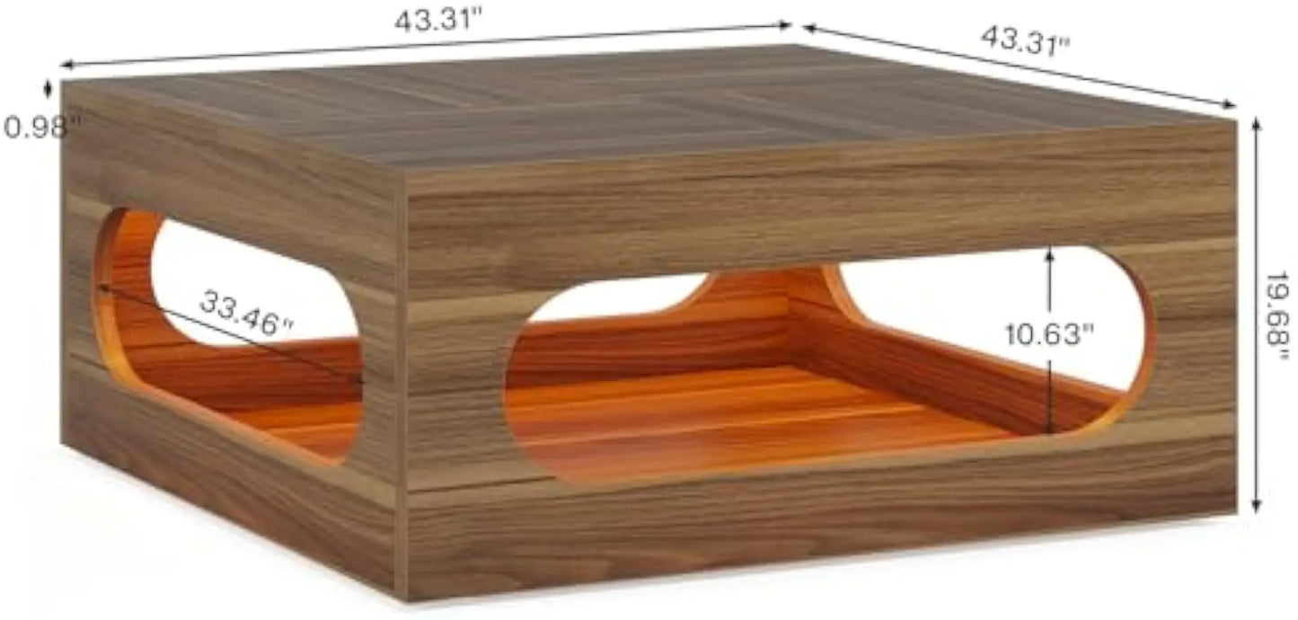 43-Inch Square Coffee Table with LED Lights