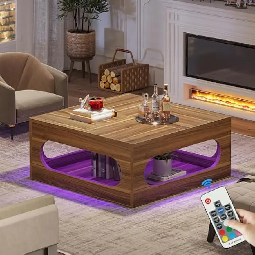 43-Inch Square Coffee Table with LED Lights