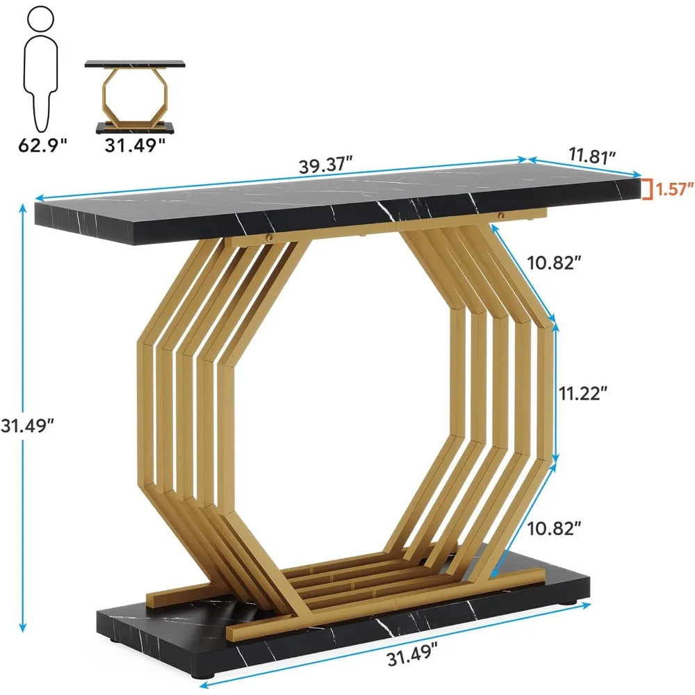 Gold Console Table, Faux Marble Entryway