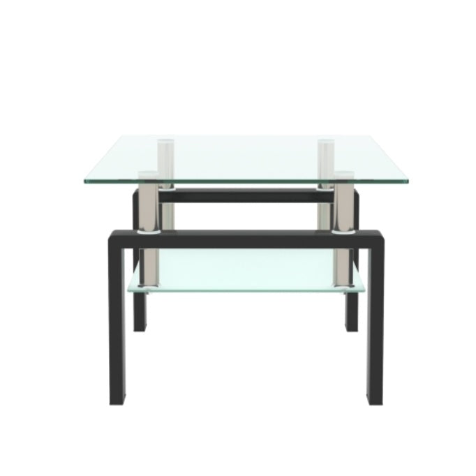 Rectangle Black Glass Coffee Table, Modern Side Center Table