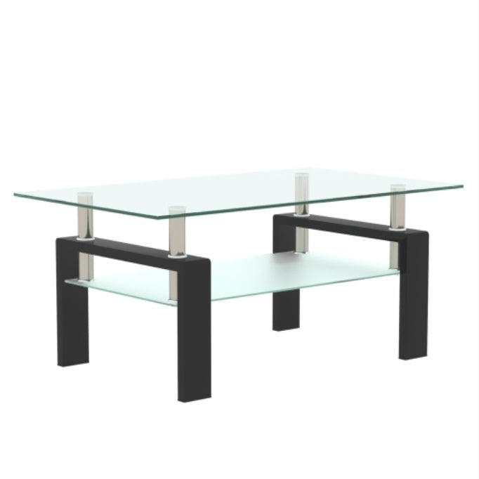 Rectangle Black Glass Coffee Table, Modern Side Center Table