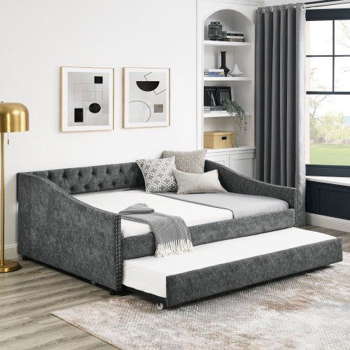 The Full-size Sofa Bed Features a Double-sized Upholstered Tufted Sofa Bed on Wheels