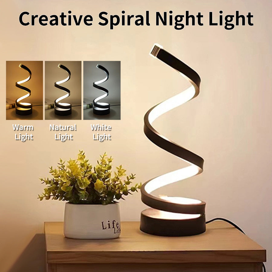 USB Plug In Creative Spiral LED Night Light Dimmable 3 Colors Adjustable