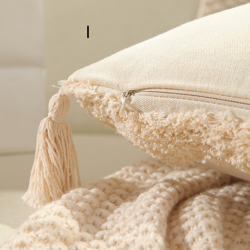 Cotton Canvas Tufted Tassel Throw Pillowcase