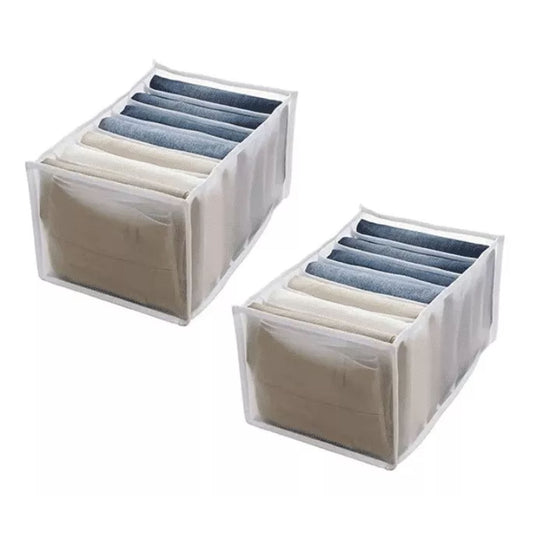 2Pcs White 7 Gird Pants Divider Storage Box 7 Compartment