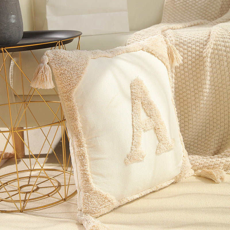 Cotton Canvas Tufted Tassel Throw Pillowcase