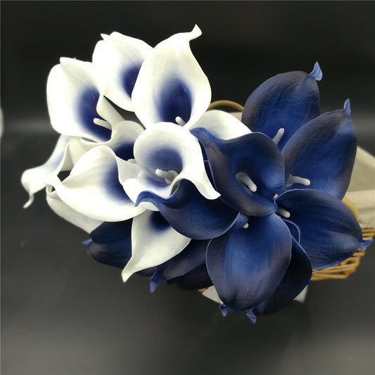 Navy Blue Calla Lilies PU Real Touch Flowers